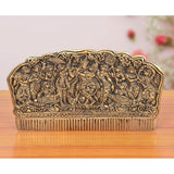 Brass comb with Radha Krishna and gopis figures, ornate golden finish