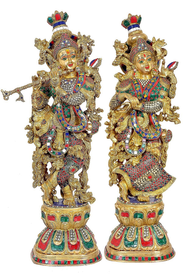 Brass Radha Krishna Murti with eye work (Height : 29 inches) Entryway Setting