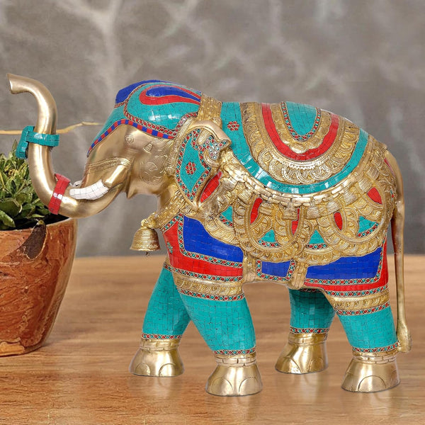 Brass Elephant Figurine - Decorative Statue for Home Decor, Feng Shui, and Good Luck (Height 22 Inch) Mandir Setting