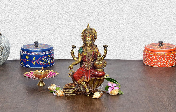 Lakshmi Idol Polyresin Maa Lakshmi for Home & Office Decor |  Height 7.5 Inch | Multicolor