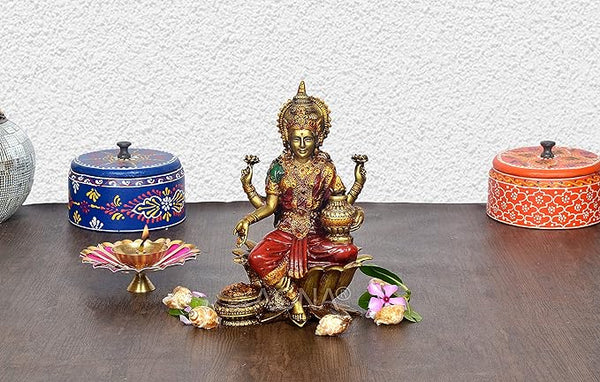 Lakshmi Idol Polyresin Maa Lakshmi for Home & Office Decor, Height 7.5 Inch, Multicolour