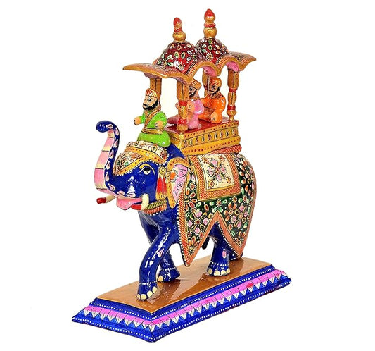 Wooden Elephant Statue Hand Painted for Home Decor Showpiece Gifting Item | Height : 10 inches