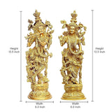 Radha-Krishna-Figurine aus Messing in Gold, beidseitig stehende Figuren auf verzierter Basis