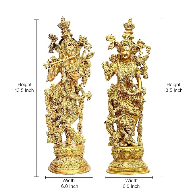 Brass Radha Krishna Figurine (Golden) (Height: 15 Inches)