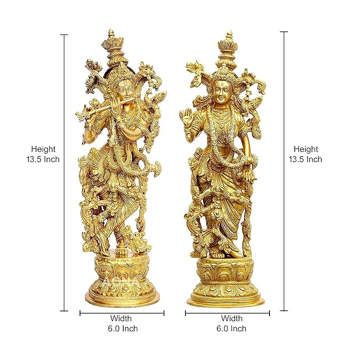 Brass Radha Krishna Figurine Hindu God Statue Murti Idol for Home Office Shop, Height : 15 Inches