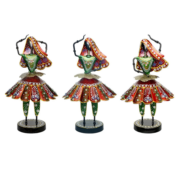 Iron Multicolour Rajasthani Dancing Tribal Dolls Figurine (Height: 14 Inches)