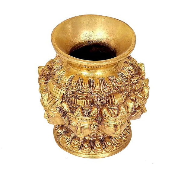 Brass Kalash Lota for Puja Golden Carved Pot Height 4.0 Inches