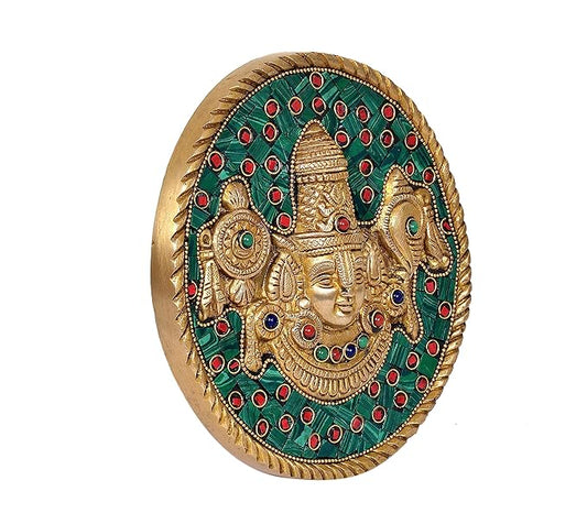 Brass Tirupati Balaji Plate Statue for Wall Hanging Home Decor | Height : 7 inches (Multicolor)