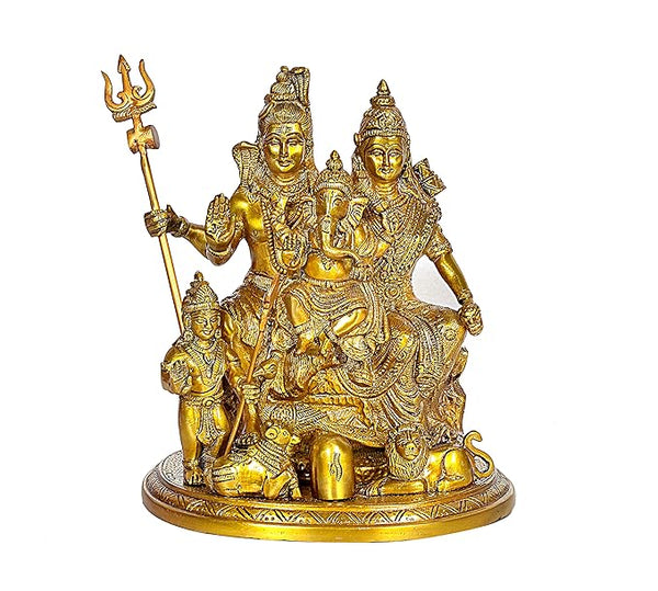Brass Shiv Parivar Shiva Family Idol Family Religious Statue Height 10 Inch Entryway Setting