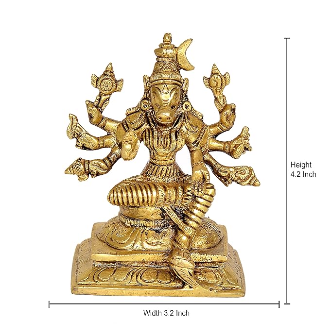 Brass Goddess Varahi Idol Figurine Eight Armed Sculpture Showpiece Home Temple Office Gift Item Golden Height 4.2 Inches