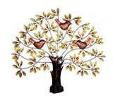 Iron wall hanging tree with golden leaves and three copper bird figurines