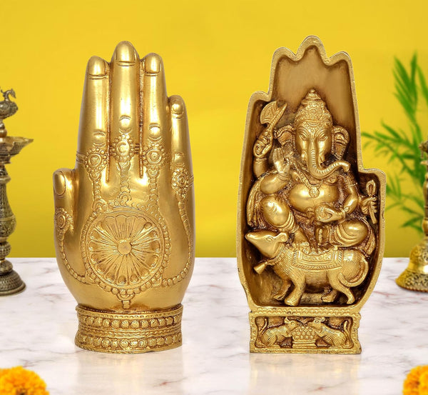 Brass Lord Ganesha in Blessing Hand with his mooshak Murti (Height: 7 Inch)