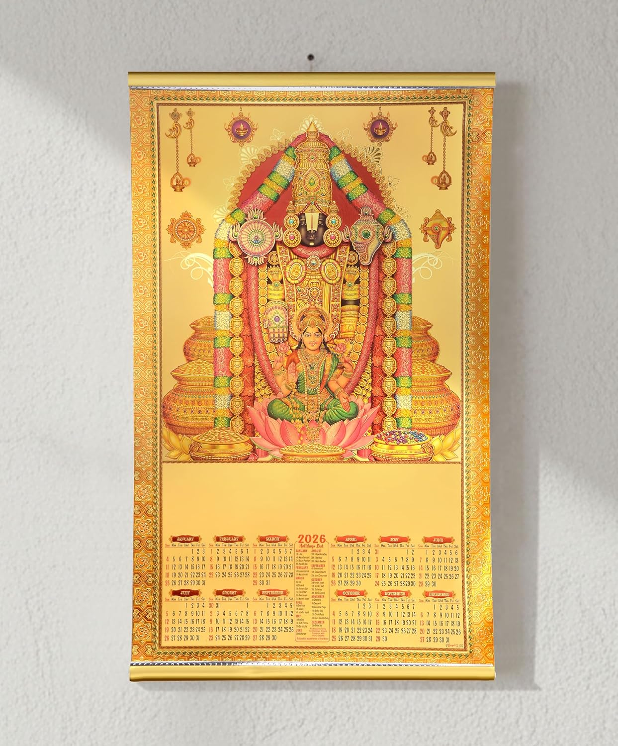 AONA Gold Foil Tirupati Bala ji 2026 Wall Calendar Hanging (14 x 23 inch) (Golden)