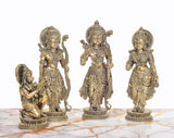 Superfine Messing Ram Darbar Murti, Vorderansicht mit drei Standfiguren und Ornamenten