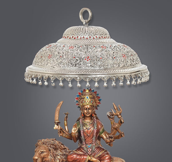 Metal Silver Carved Chattar for God (Height : 7 Inch) Study Setting
