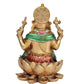 Cold Cast Handcrafted Lord Ganesha Ganesh Murti Sitting On Lotus in Resin, Height : 7 inch, Multicolor