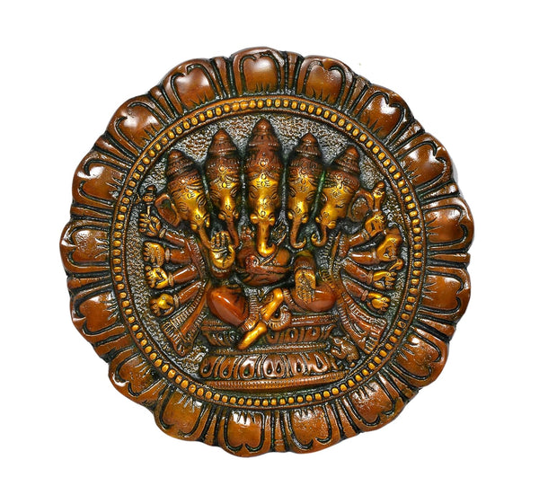 Brass Panchmukhi Ganesha Wall Hanging (Height 11 Inch) Study Setting