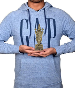 Tirupati Balaji brass idol statue held in hands, detailed deity figure on pedestal