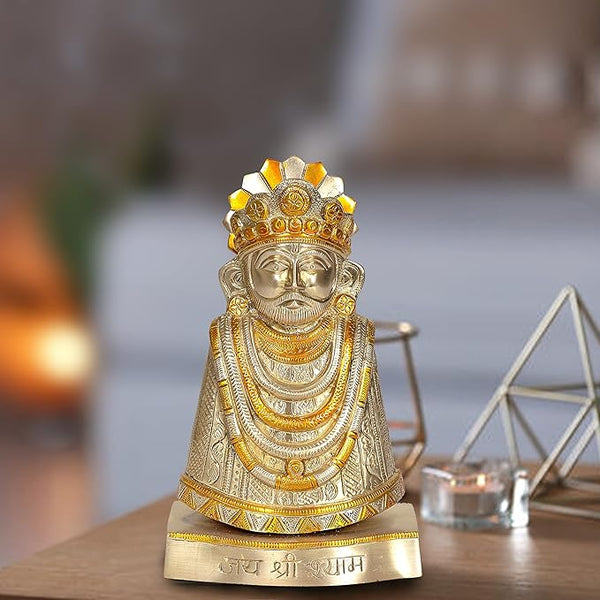 Brass Lord Khatushyam Bhagwan Idol Figurine Sculpture for Home Office Temple Decorative Gift Item Multicolour Height 9 Inches Entryway Setting