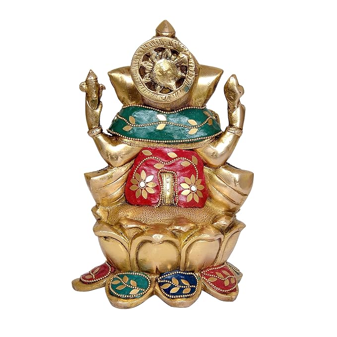 Brass Ganesha Brass Statue Idol for Home Decor Mandir | Height : 9 inches