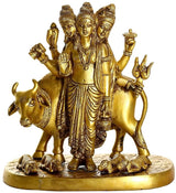 Dattatreya 8-inch brass Trimurti statue figurine with four arms and detailed jewelry