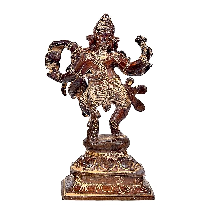 Brass Dancing Ganesha with Lakshmi Idol Ganesha Height 6.1 Inch