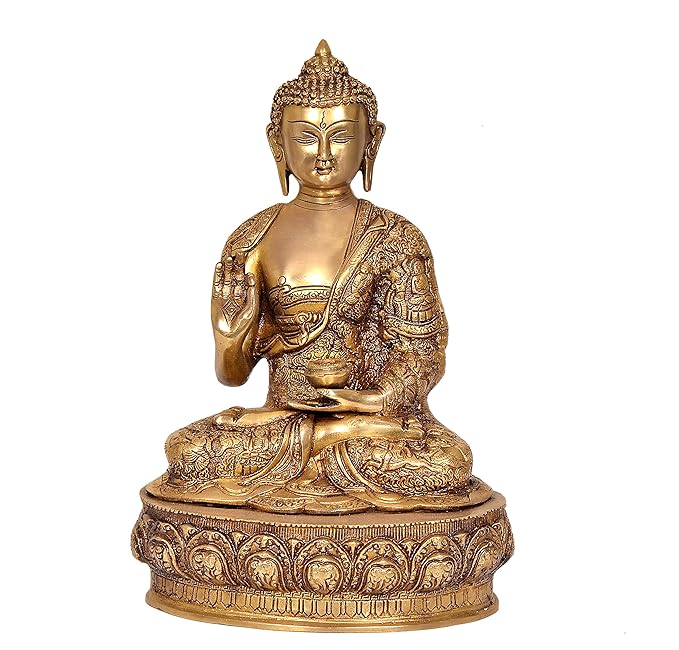 Brass Gautam Buddha Statue in Abhaya Mudra (Height: 14 inches)