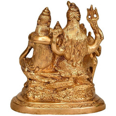 Brass goddess Shiva householder figurine, side view with detailed garments and base