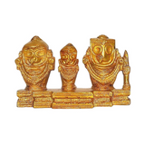 Brass Jagannath Balaram Subhadra statue, detailed faces on pedestal base