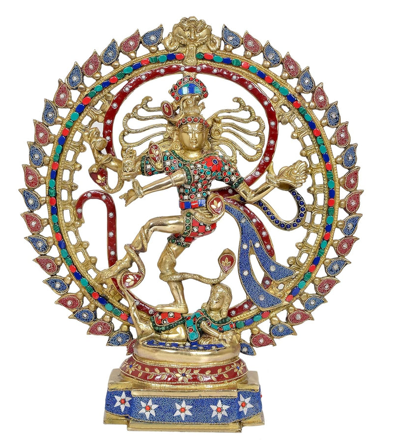 Brass Natraj with beautiful stone work (Height: 20 inch)