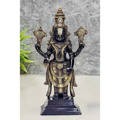 Brass Tirupati Balaji statue idol with dark blue body and gold accents, arms raised