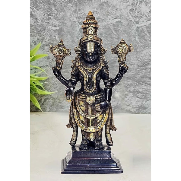 Brass Tirupati Balaji Statue Idol Showpiece for Living Room Home Decor | Height : 11 Inches Mandir Setting