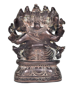 Reverse angle of brass Panchmukhi Ganesha idol, four-faced crown and carved base