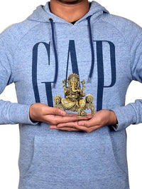 Small brass Ganesha statue held in hands, 4 inch home decor idol
