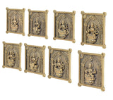Eight small brass goddess plaques with ornate arch and haloed Ashtalakshmi figure