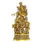 Brass Large Size Murli Krishna with a Cow on a Carved Pedestal Height 28 Inch (Gold)