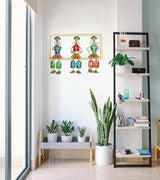 Marwari musician doll wall hanging set of 3 displayed on a white wall