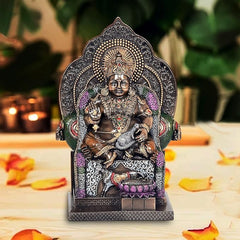 Dattatreya bronze Kuber idol statue, ornate seated figure holding pot, arched back