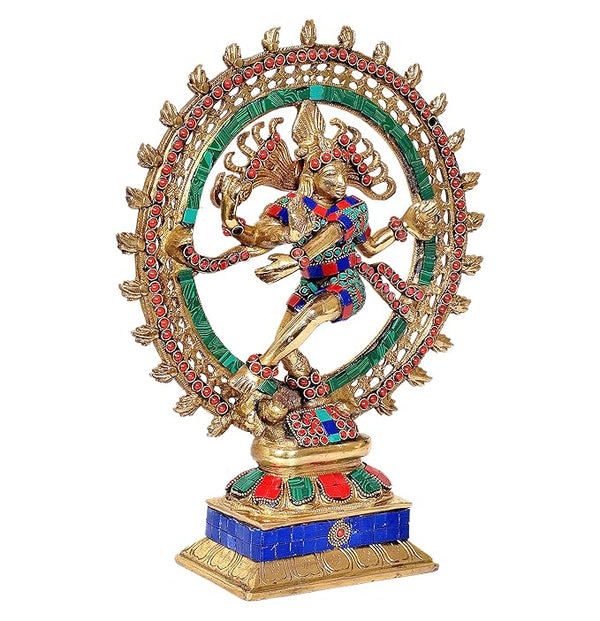 Brass Natraja On Base Statue Idol for Home Decor Showpiece | Height : 13.5 inches Study Setting