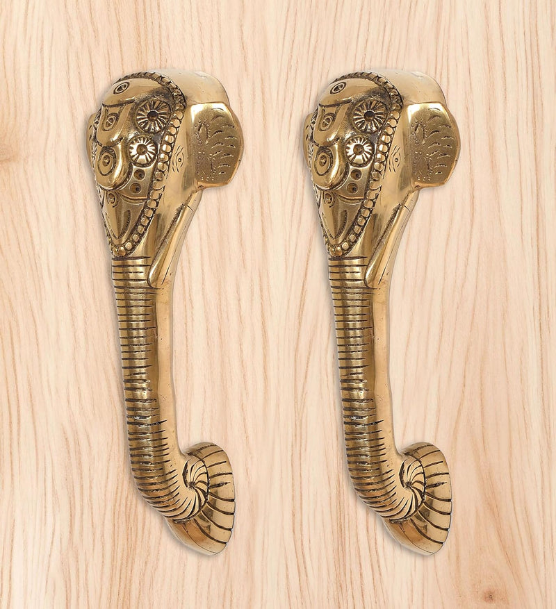Brass Ganesha Face Door Handle Pair (Pack of 2) (Height : 11 inch)