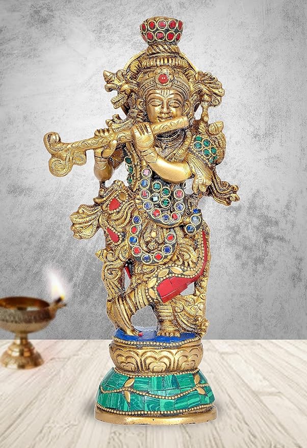 Brass Radha Krishna Statue (Height : 9.5 Inches)