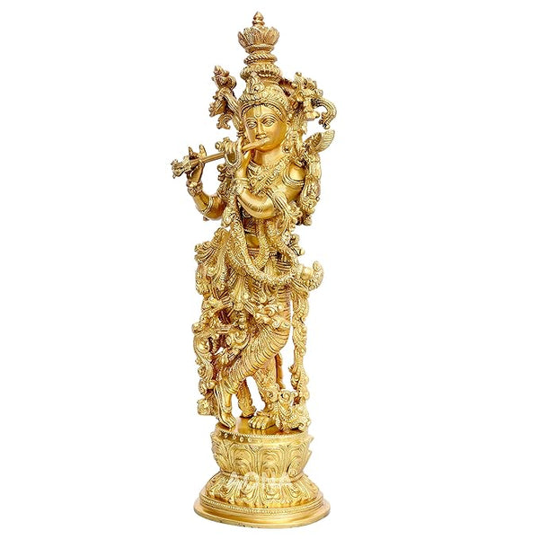 Brass Murli Manohar Krishna Statue (Height 14 Inches) Entryway Setting