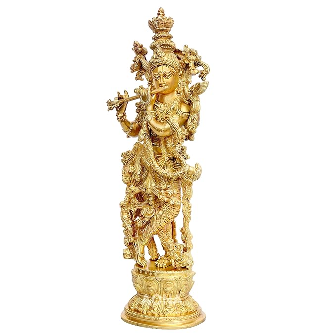 Brass,Lord Murli Manohar Krishna Statue Murti Gift & Home Decor Big Size Height 15 Inches