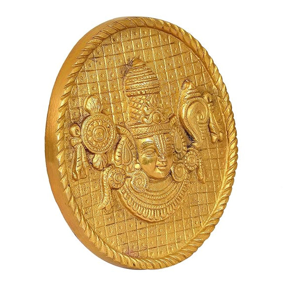 Brass Tirupati Balaji Plate Statue for Wall Hanging Home Decor | Height : 7 inches (Golden) Entryway Setting
