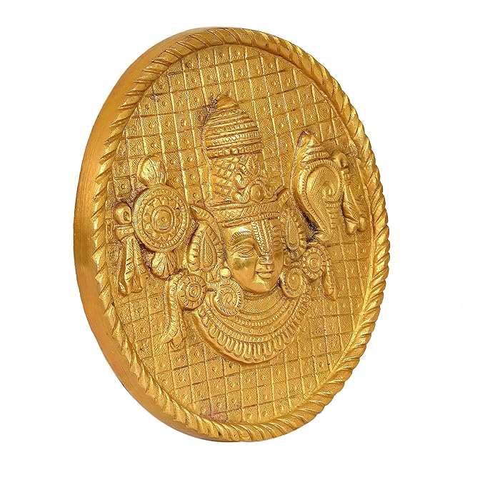 Brass Tirupati Balaji Plate Statue for Wall Hanging Home Decor | Height : 7 inches (Golden)