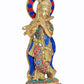 Brass Krishna Statue Idol Playing Flute with Frame for Home Decor | Height : 8.5 Inches (Multi Stone)