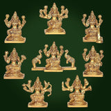 Astha Lakshmi Devi idol, gold tone, seated with four raised hands