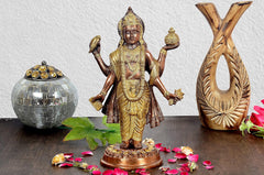 AONA brass Dhanwantri idol statue, 10 inch, standing with raised hands