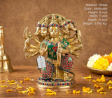 Brass Panchmukhi Hanuman idol, multicolor gem inlay on crown and clothing, 9 in