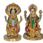 Brass Lord Sitting Vishnu Lakshmi On Shesh Naag Idol Figurine Showpiece Multicolour Height 8" Inches (Set of 2)